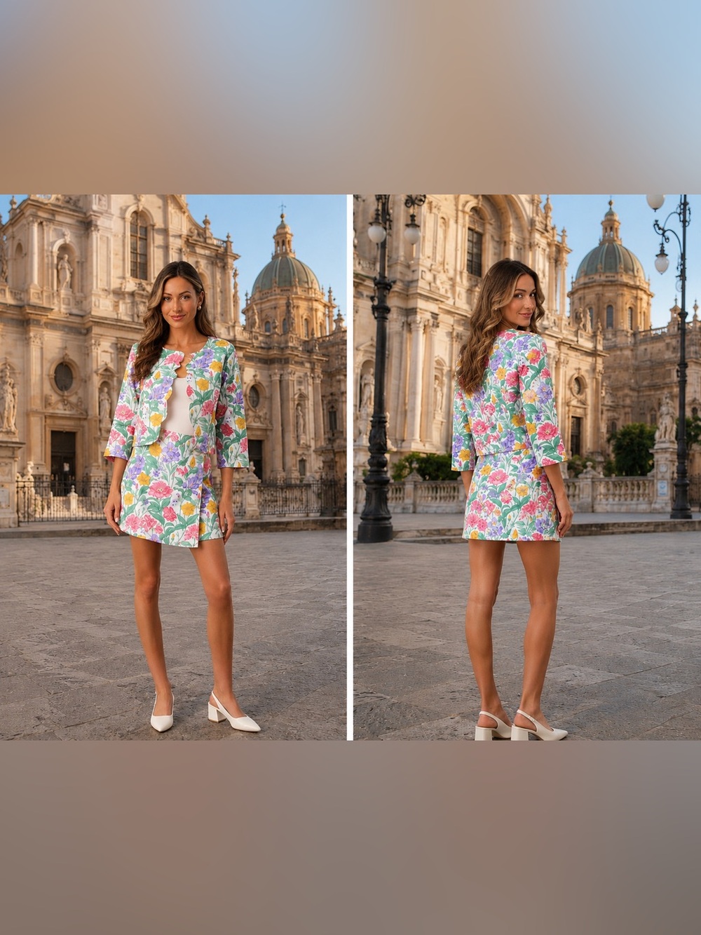 Floral Print Cropped Blazer in Multi